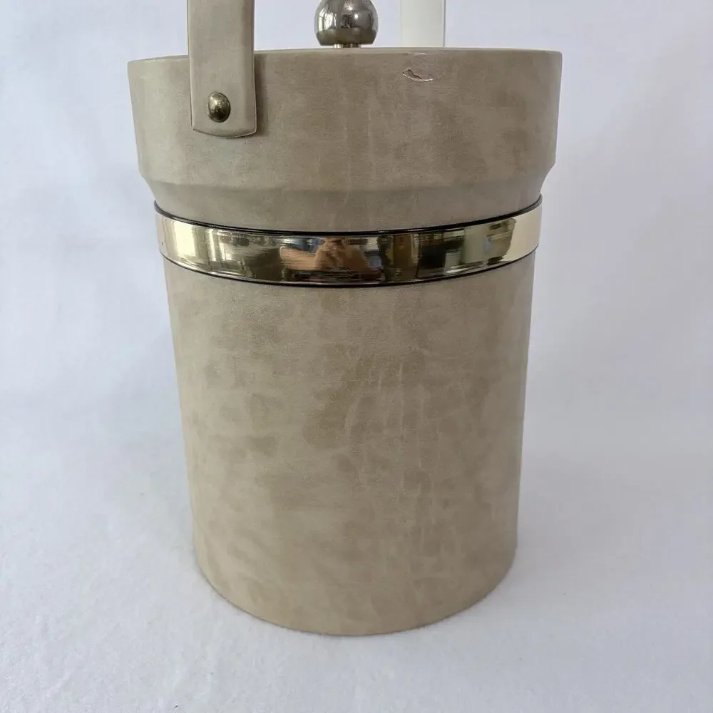 Shelton Designs Ice Bucket Tall Handle Tan MCM Quiet Luxury 70s Beach Bar USA